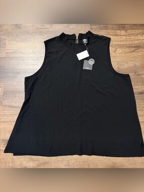 Bobeau Black Sleeveless Mock Neck Zip Back Blouse Top 3X Plus Size NWT